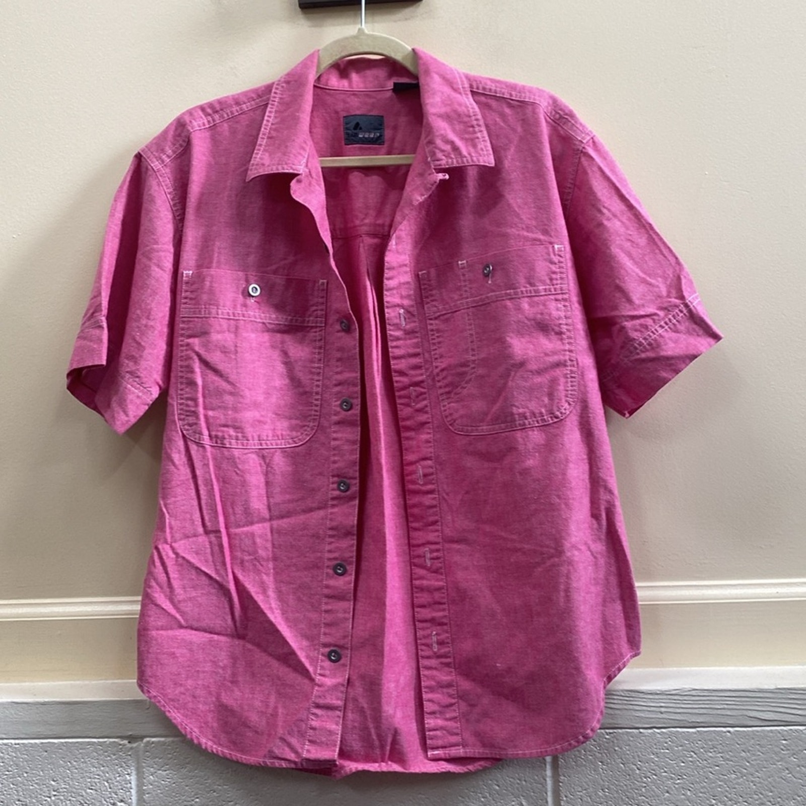 Lizwear Pink Cotton Short Sleeve Button-Down Top